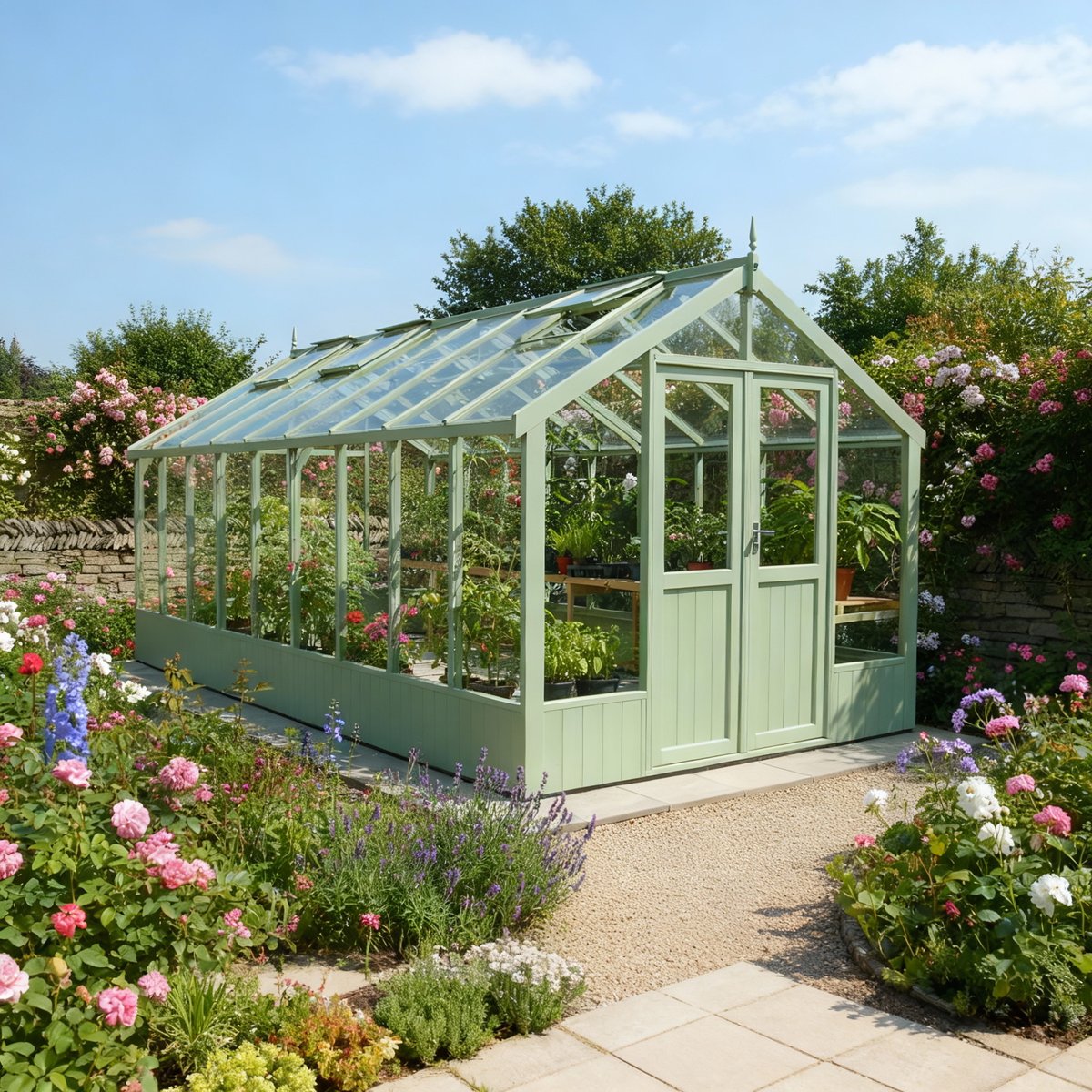 Swallow Raven 8x18 Painted Wooden Greenhouse