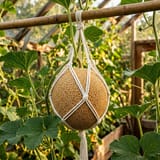 Cantaloupe melon supported in a string net