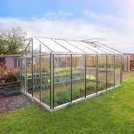 Janssens Senior silver greenhouse in a garden