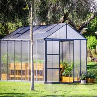 Palram Canopia Glory 8x12 Grey greenhouse front lifestyle photograph