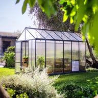 Palram Canopia Glory 8x12 Grey greenhouse side lifestyle photograph