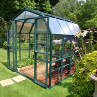 Palram Canopia Grand Gardener 8x8 Green greenhouse side lifestyle photograph