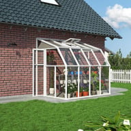 Palram Canopia Sun Room 6x8 White lean-to greenhouse official lifestyle photograph