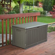 Lifetime 439 Litre Plastic Outdoor Storage Box Brown Decking Setting