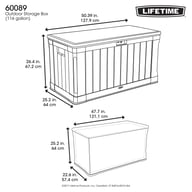 Lifetime 439 Litre Plastic Outdoor Storage Box Brown Dimensions Diagram