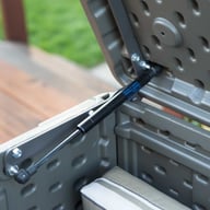 Lifetime 439 Litre Plastic Outdoor Storage Box Brown Hinge Detail
