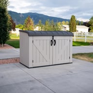 Lifetime 3x6 Horizontal Plastic Outdoor Storage Unit Driveway Front