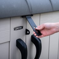 Lifetime 3x6 Horizontal Plastic Outdoor Storage Unit Handle Closeup