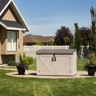 Lifetime 3x6 Horizontal Plastic Outdoor Storage Unit House Exterior Setting