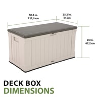 Lifetime 439 Litre Plastic Outdoor Storage Box Desert Sand Deck Box Dimensions