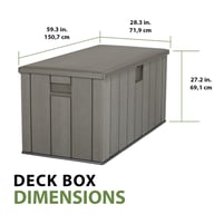 Lifetime 568 Litre Plastic Outdoor Storage Box Brown Dimensions Diagram