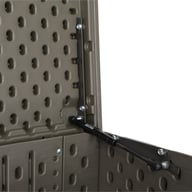 Lifetime 568 Litre Plastic Outdoor Storage Box Brown Hinge Detail