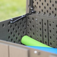 Lifetime 568 Litre Plastic Outdoor Storage Box Brown Lid Strut Detail