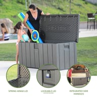 Lifetime 568 Litre Plastic Outdoor Storage Box Brown Loading Poolside