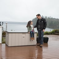 Lifetime 568 Litre Plastic Outdoor Storage Box Desert Sand Decking With Couple