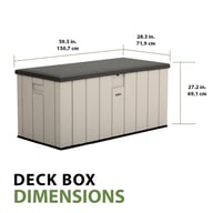 Lifetime 568 Litre Plastic Outdoor Storage Box Desert Sand Dimensions Diagram