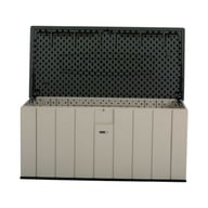 Lifetime 568 Litre Plastic Outdoor Storage Box Desert Sand Lid Open Angle
