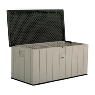 Lifetime 568 Litre Plastic Outdoor Storage Box Desert Sand Lid Open Side