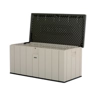 Lifetime 568 Litre Plastic Outdoor Storage Box Desert Sand Lid Open