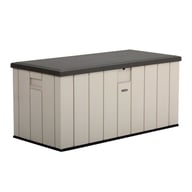 Lifetime 568 Litre Plastic Outdoor Storage Box Desert Sand Rear Angle