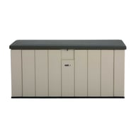 Lifetime 568 Litre Plastic Outdoor Storage Box Desert Sand Side Angle
