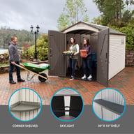 Lifetime 7x12 Plastic Shed Garden With Wheelbarrow