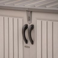 Lifetime Horizontal Plastic Outdoor Storage Unit Handle Closeup