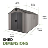 Lifetime 8x17.5 Plastic Shed Dimensions Diagram