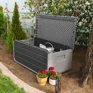 Lifetime 515 Litre Plastic Outdoor Storage Box Storm Dust Garden Angle