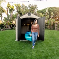 Lifetime 8x15 Plastic Shed Doors Open Garden