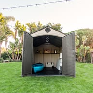 Lifetime 8x15 Plastic Shed Garden Doors Open Two