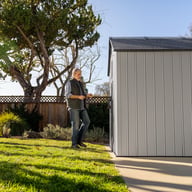 Lifetime 8x20 Plastic Shed Garden Angle Two
