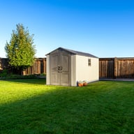 Lifetime 7x14 Plastic Shed Garden Front View