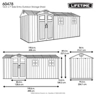 Lifetime 16.5x7 Side Entry Plastic Shed Dimensions Line Drawing