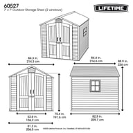 Lifetime 7x7 Plastic Shed with Windows Dimensions Diagram