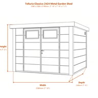 Telluria Classico 2424 Metal Garden Shed dimensions diagram
