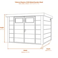 Telluria Classico 3330 Metal Garden Shed dimensions diagram