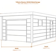 Telluria Classico 3654G Metal Garage dimensions diagram