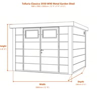Telluria Classico 3930 W90 Metal Garden Shed dimensions diagram
