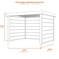 Telluria Singolo 3630 Metal Garden Shed dimensions diagram