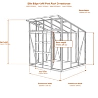 Elite Edge 4x16 pent roof greenhouse dimensions diagram