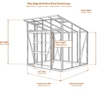 Elite Edge 6x16 pent roof greenhouse dimensions diagram