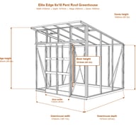 Elite Edge 6x18 pent roof greenhouse dimensions diagram