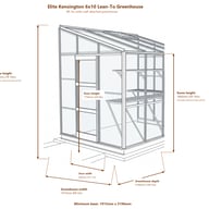 Elite Kensington 6x10 lean-to greenhouse line dimensions
