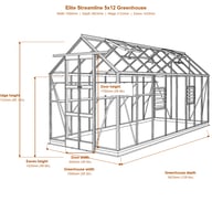 Elite Streamline 5x12 greenhouse dimensions diagram