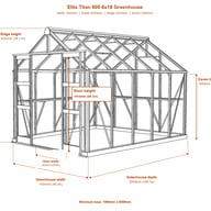 Elite Titan 600 6x16 greenhouse dimensions diagram