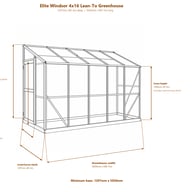 Elite Windsor 4x16 lean-to greenhouse line dimensions