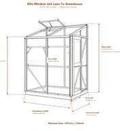 Elite Windsor 4x4 lean-to greenhouse line dimensions
