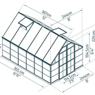 Balance 8x12 Silver Polycarbonate Greenhouse dimensions