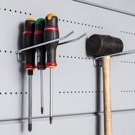 Telluria perforated wall panel with tool hooks
